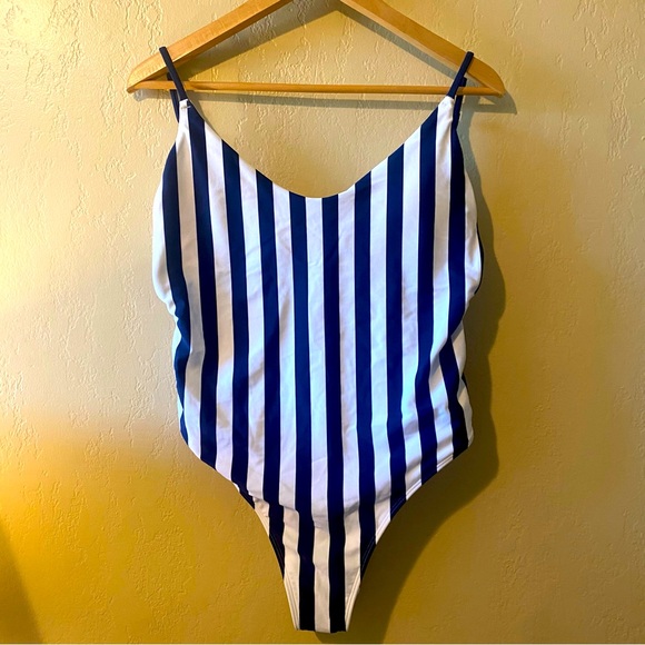 aerie Other - NWT Aerie One Piece Bathing Suit, Navy & White Stripes with cutout wholes Large
